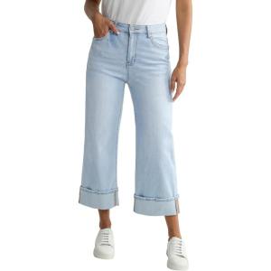LookbookStore Capris Jeans for Women Wide Leg High Waisted Casual Summer Roll Hem Cropped Stretch Denim Jean Capri Pants(Roadnight Blue)