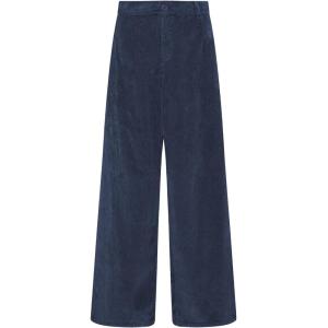 LookbookStore Corduroy Pants for Women High Waisted Wide Leg Elastic Waist Casual Work Pants Fall Trousers with Pockets(Navy Blue)