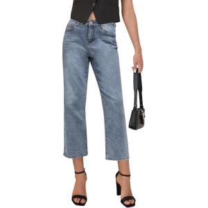 LookbookStore Cropped Jeans for Women High Waisted 90s Baggy Straight Stretchy Denim Pants Trendy Jeans with Pockets(Lapis Blue)