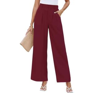 LookbookStore Wide Leg Dress Pants Woman High Waisted Business Casual Pleated Trousers Pants Loose Fit Elastic Waist(Rumba Red)