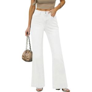 LookbookStore Wide Leg Jeans Woman 2025 Flare High Waist Baggy Jeans for Women Stretchy Denim Pants(Brilliant White)