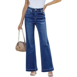 LookbookStore Wide Leg Jeans Woman 2025 Flare High Waist Baggy Jeans for Women Stretchy Denim Pants(Dark Blue)