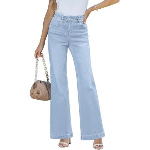 LookbookStore Wide Leg Jeans Woman 2025 Flare High Waist Baggy Jeans for Women Stretchy Denim Pants(Ice Blue)