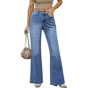 LookbookStore Wide Leg Jeans Woman 2025 Flare High Waist Baggy Jeans for Women Stretchy Denim Pants(Lapis Loft)