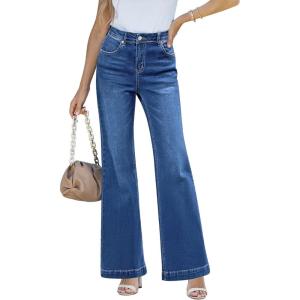 LookbookStore Wide Leg Jeans Woman 2025 Flare High Waist Baggy Jeans for Women Stretchy Denim Pants(Lapis Longing)