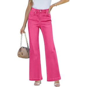 LookbookStore Wide Leg Jeans Woman 2025 Flare High Waist Baggy Jeans for Women Stretchy Denim Pants(Magenta Pink)