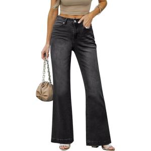LookbookStore Wide Leg Jeans Woman 2025 Flare High Waist Baggy Jeans for Women Stretchy Denim Pants(Soft Black)
