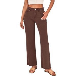 LookbookStore Wide Leg Jeans for Women Trendy High Waisted Straight Leg Frayed Hem Baggy Stretchy Denim Trousers Pants(Pecan Brown)