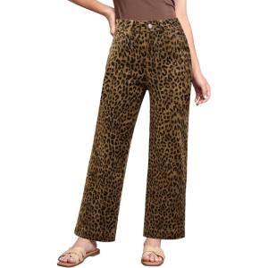 LookbookStore Wide Leg Jeans for Women Trendy High Waisted Stretchy Cheetah Leopard Pants Ankle Length Trouser Jeans(Brown Cheetah)