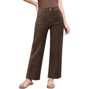 LookbookStore Wide Leg Jeans for Women Trendy High Waisted Stretchy Cheetah Leopard Pants Ankle Length Trouser Jeans(Mini Brown Leopard)