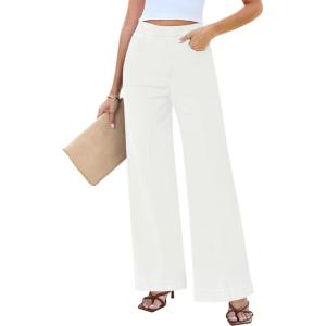 LookbookStore Wide Leg Jeans for Women Trendy High Waisted Trousers Stretchy Baggy Denim Pants(Bright White)