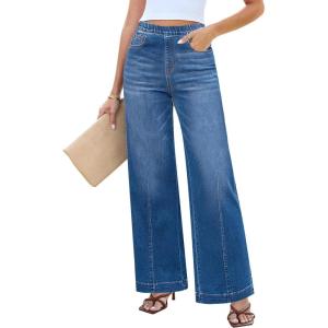 LookbookStore Wide Leg Jeans for Women Trendy High Waisted Trousers Stretchy Baggy Denim Pants(Classic Blue)