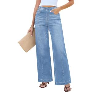 LookbookStore Wide Leg Jeans for Women Trendy High Waisted Trousers Stretchy Baggy Denim Pants(Lakeside Blue)