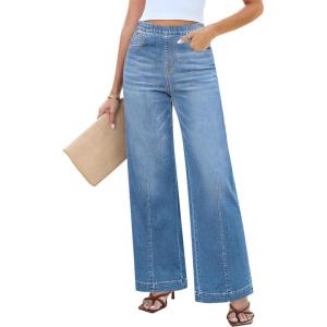 LookbookStore Wide Leg Jeans for Women Trendy High Waisted Trousers Stretchy Baggy Denim Pants(Medium Blue)