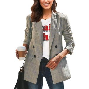 LookbookStore Women’s Casual Check Plaid Loose Buttons Work Office Blazer Suit