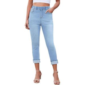 LookbookStore Women’s High Waisted Capri Jeggings(Blue Vibe)