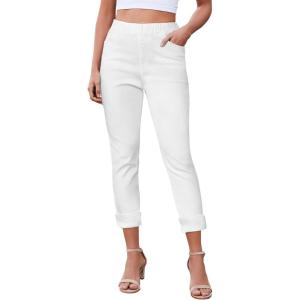 LookbookStore Women’s High Waisted Capri Jeggings(Cream White)