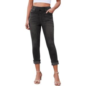 LookbookStore Women’s High Waisted Capri Jeggings(Washed Black)