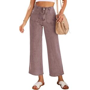 LookbookStore Womens Jeans High Waisted Trendy Cropped Wide Leg Baggy Stretchy Denim Jean Pants Pocket Trousers Jeans(Pecan Brown)