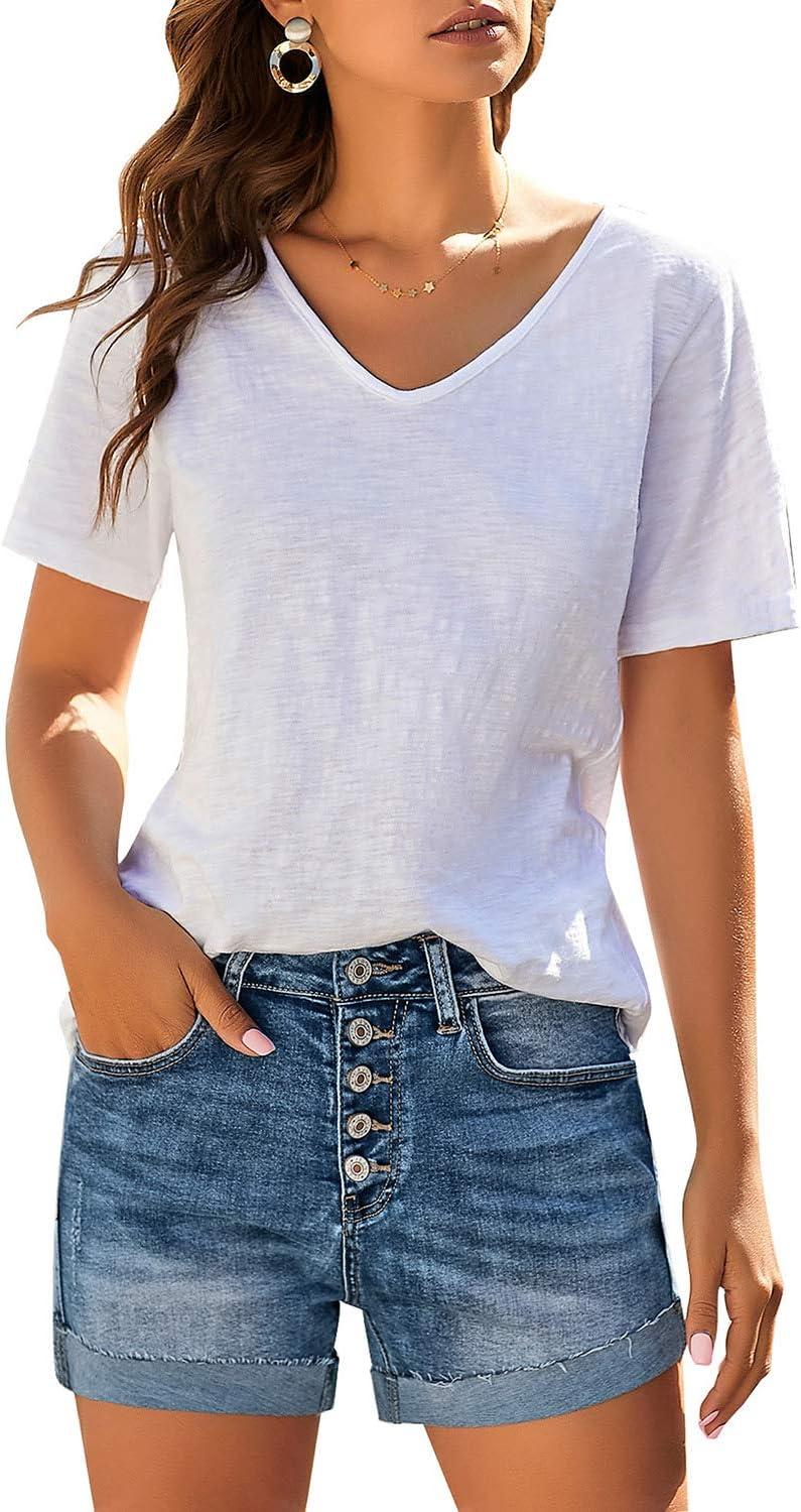 imageLookbookStore Women Summer High Waisted Sewn Cuffed Hem Buttons Denim Jean Shorts