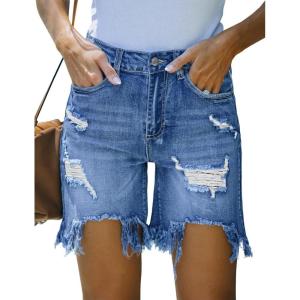 LookbookStore Women’s High Waisted Jean Shorts Distressed Ripped Denim Shorts Frayed Hem Casual Shorts