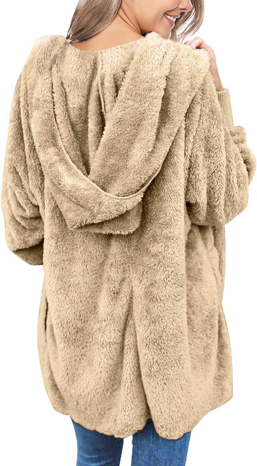 imageLookbookStore Womens Cardigan 2026 Winter Oversized Open Front Fleece Hooded Draped Pockets Jacket CoatsApricot