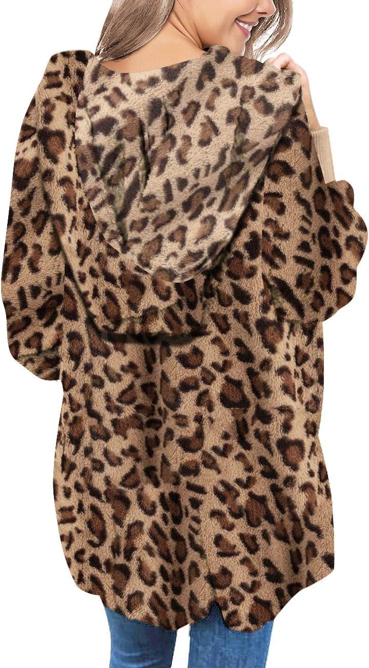 imageLookbookStore Womens Cardigan 2026 Winter Oversized Open Front Fleece Hooded Draped Pockets Jacket CoatsC Leopard