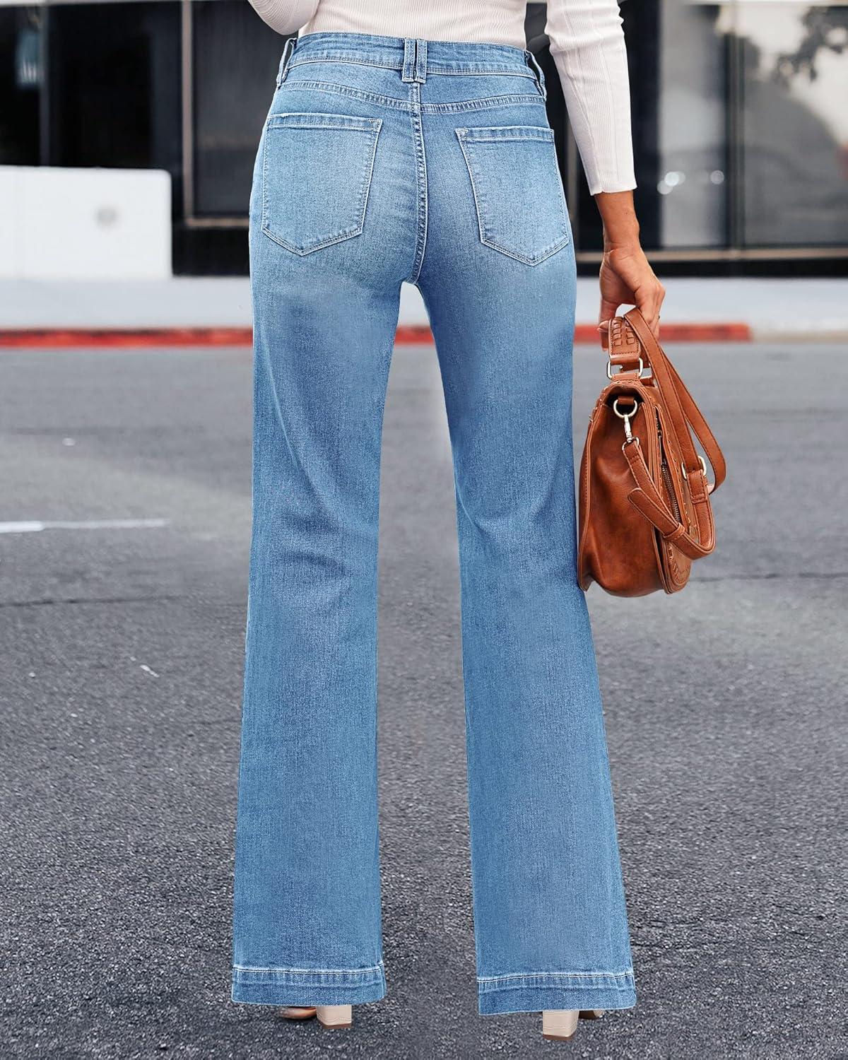imageLookbookStore Wide Leg Jeans Woman 2026 Flare High Waist Baggy Jeans for Women Stretchy Denim PantsIndigo Medium Blue