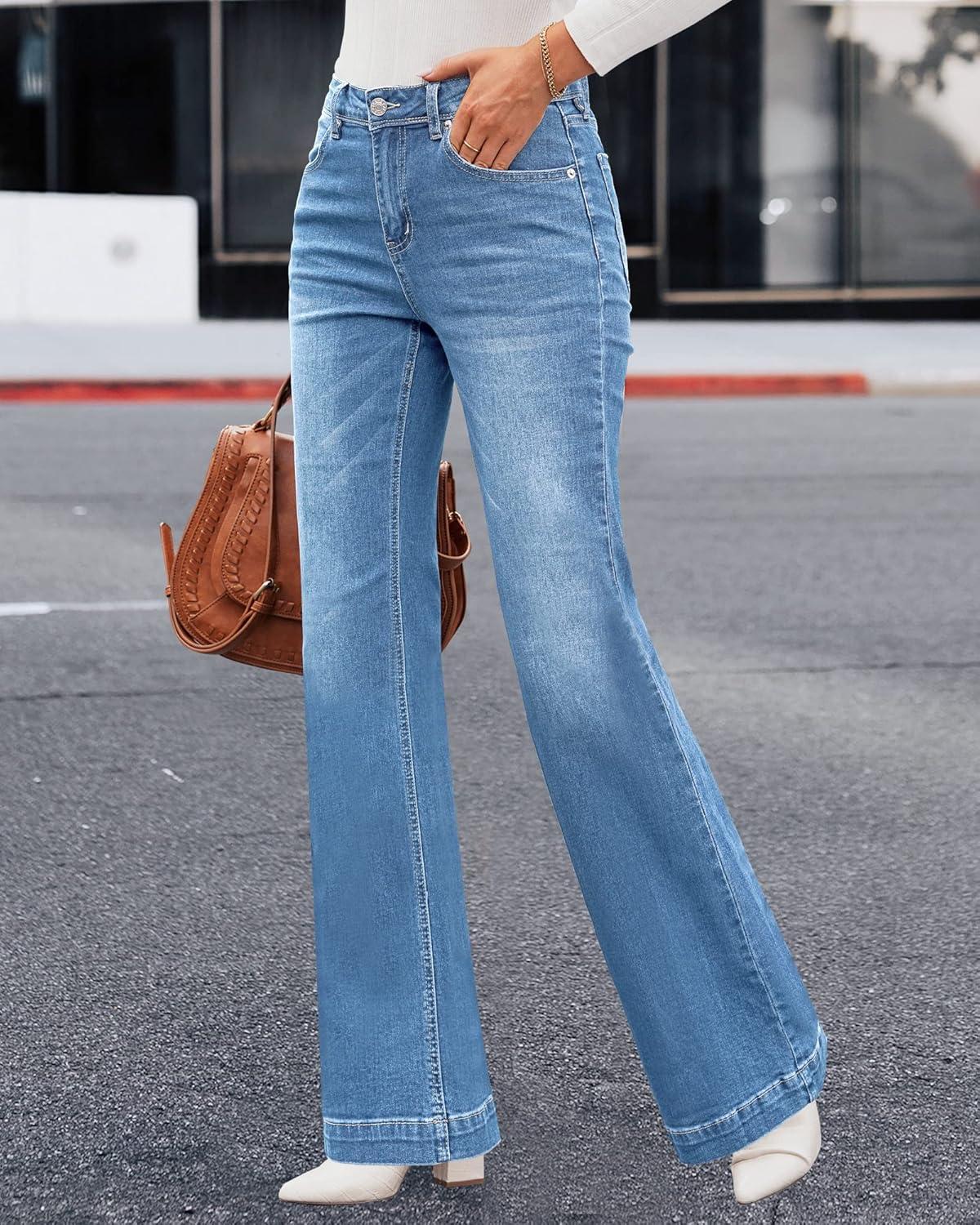 imageLookbookStore Wide Leg Jeans Woman 2026 Flare High Waist Baggy Jeans for Women Stretchy Denim PantsIndigo Medium Blue