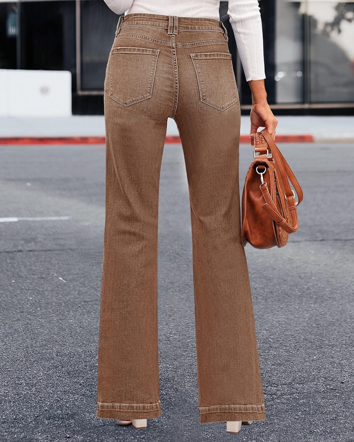 imageLookbookStore Wide Leg Jeans Woman 2026 Flare High Waist Baggy Jeans for Women Stretchy Denim PantsPecan Brown