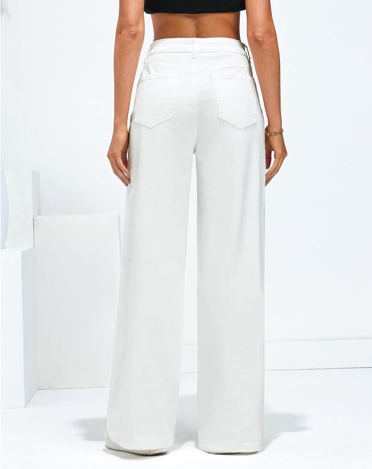 imageLookbookStore Wide Leg Jeans for Women High Waisted Stretchy Denim Jeans Fashion Baggy Trouser Jean Pants with Pockets