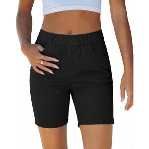 LookbookStore Jean Shorts for Women Pull On Elastic Waist Mid Rise Casual Summer Jorts Stretchy Denim 7” Long Shorts(Black)
