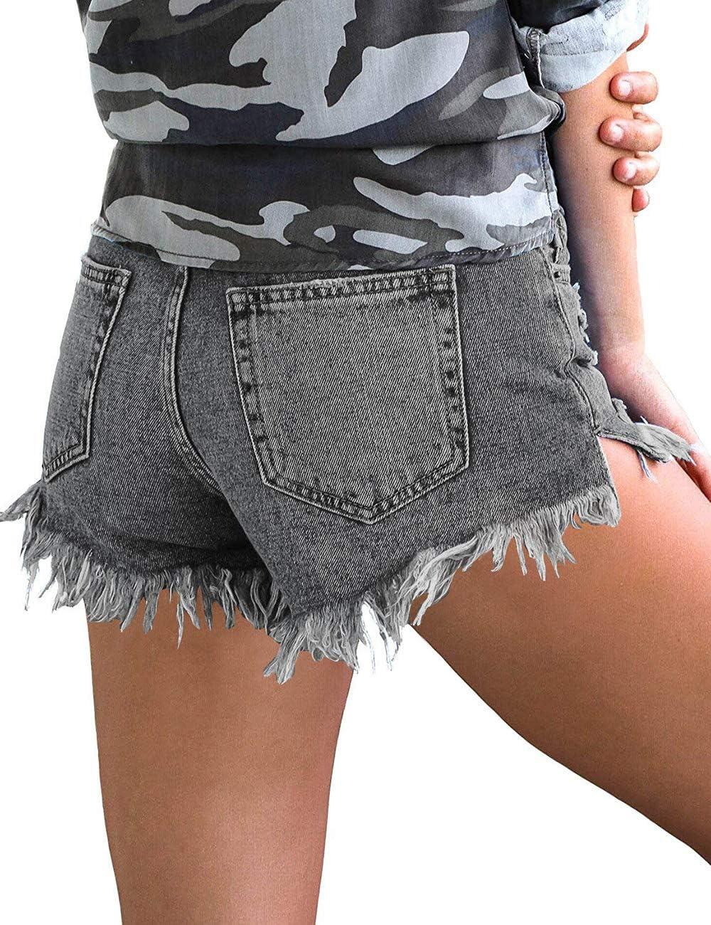 imageLookbookStore Womens Mid Rise Frayed Ripped Raw Hem Denim Jean ShortsLight Grey