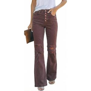 LookbookStore High Waisted Ripped Flare Jeans for Women Distressed Bell Bottom Jeans Wide Leg Pants(Chocolate Brown)