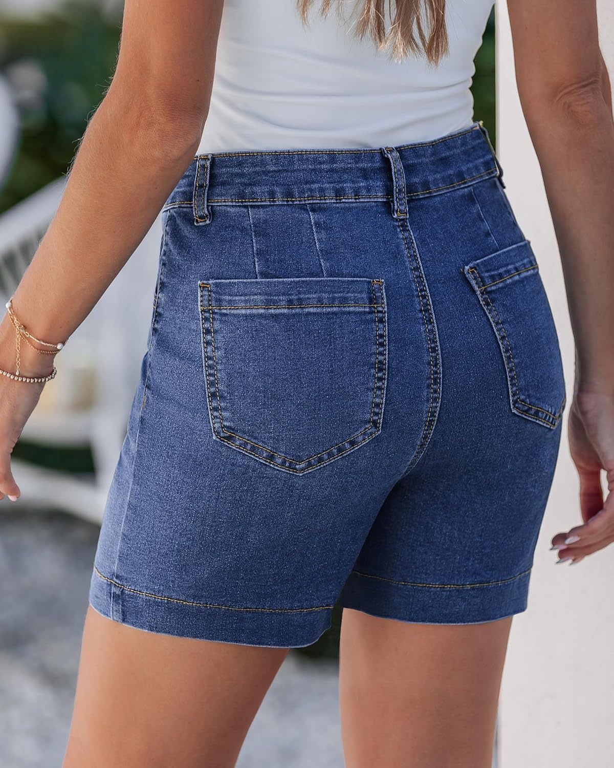 image:imageLookbookStore Jean Shorts for Women Summer High Waisted Stretchy Denim Shorts Trendy 5 Inch Inseam Jorts with PocketsClassic Blue