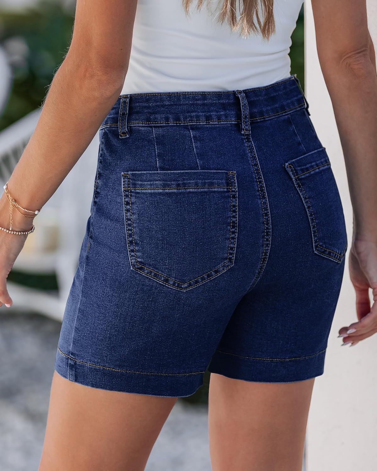 image:imageLookbookStore Jean Shorts for Women Summer High Waisted Stretchy Denim Shorts Trendy 5 Inch Inseam Jorts with PocketsDarkness Blue