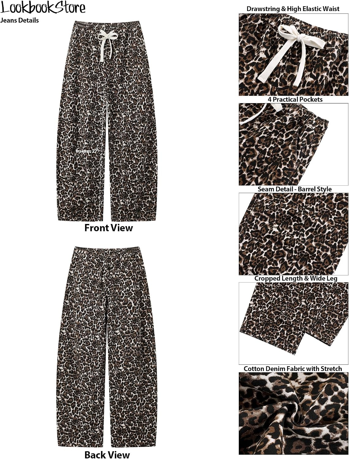 image:imageLookbookStore Barrel Jeans Women Leopard Pants Trendy High Waisted Pull On Wide Leg Stretchy Cropped Cheetah Print PantsBleached Sand Leopard