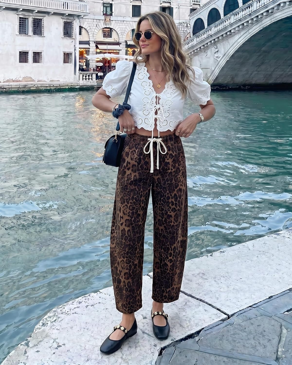 image:imageLookbookStore Barrel Jeans Women Leopard Pants Trendy High Waisted Pull On Wide Leg Stretchy Cropped Cheetah Print PantsBrown Leopard