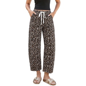 LookbookStore Barrel Jeans Women Leopard Pants Trendy High Waisted Pull On Wide Leg Stretchy Cropped Cheetah Print Pants(Bleached Sand Leopard)