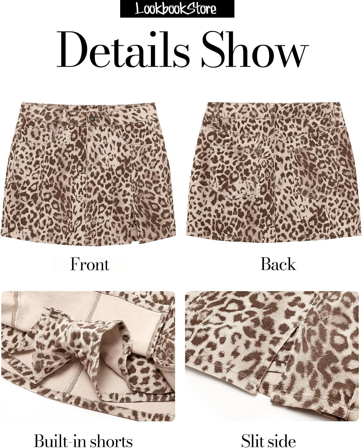 image:imageLookbookStore Denim Skorts for Woman Leopard Cheetah Print Mini Skirt with Shorts High Waisted Stretchy Slit Jean SkortSandshell Leopard