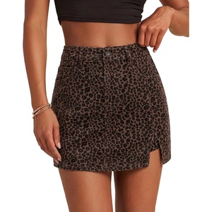 LookbookStore Denim Skorts for Woman Leopard Cheetah Print Mini Skirt with Shorts High Waisted Stretchy Slit Jean Skort(Mini Brown Leopard)