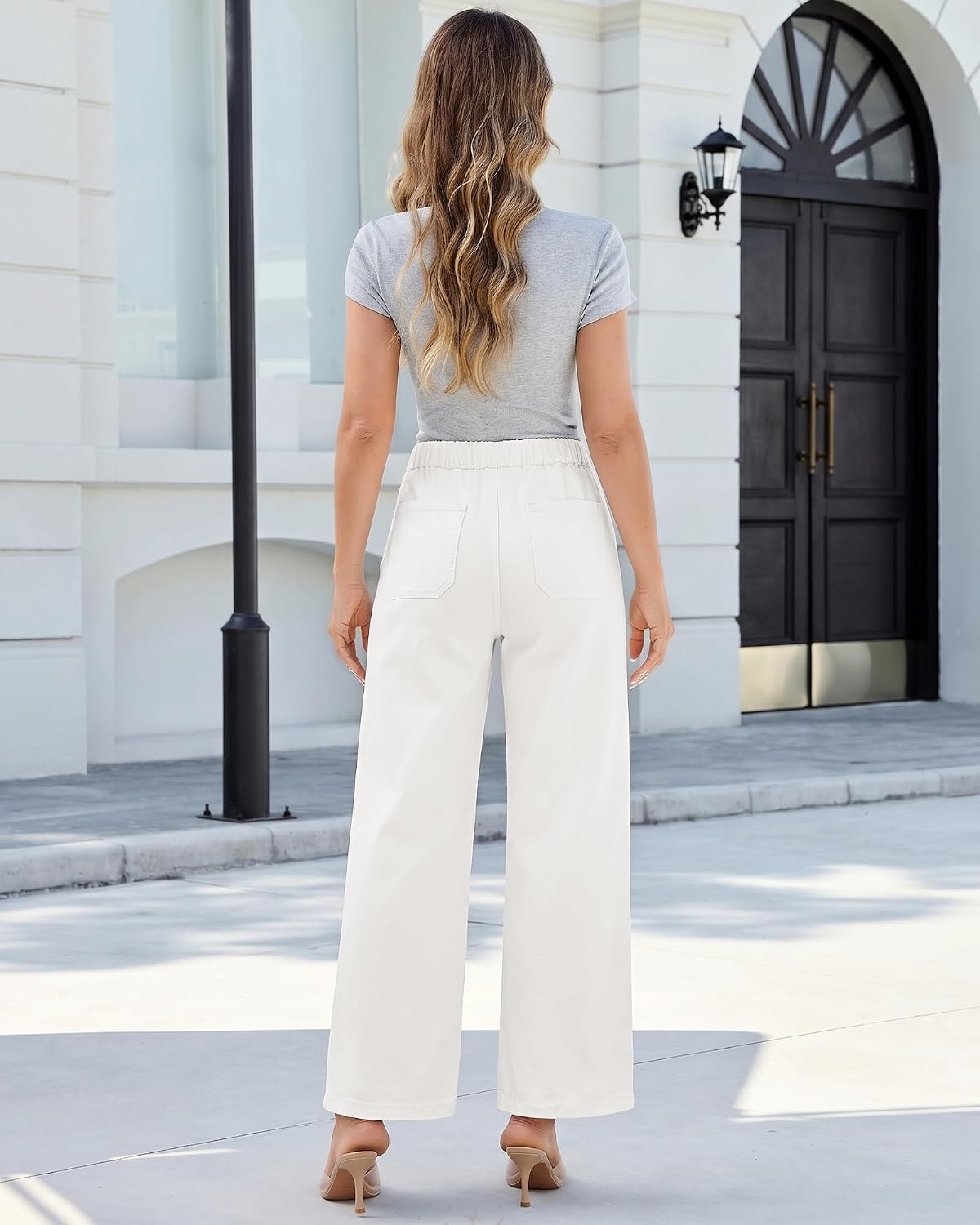 image:imageLookbookStore Wide Leg Jeans for Women Elastic Waist Drawstring Denim Pants High Waisted 29 Inch Inseam Stretchy Trendy Pull On Jeans with Pockets Baggy Loose Fit 2026 Fall Winter Western OutfitsCream White