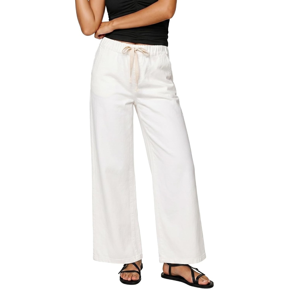 image:imageLookbookStore Wide Leg Jeans for Women Elastic Waist Drawstring Denim Pants High Waisted 29 Inch Inseam Stretchy Trendy Pull On Jeans with Pockets Baggy Loose Fit 2026 Fall Winter Western OutfitsCream White