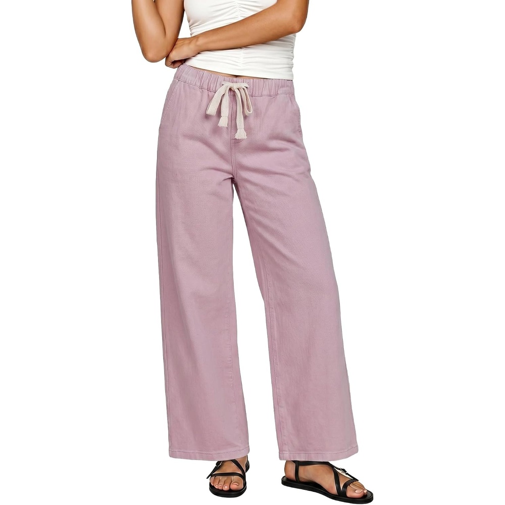 image:imageLookbookStore Wide Leg Jeans for Women Elastic Waist Drawstring Denim Pants High Waisted 29 Inch Inseam Stretchy Trendy Pull On Jeans with Pockets Baggy Loose Fit 2026 Fall Winter Western OutfitsBleached Mauve