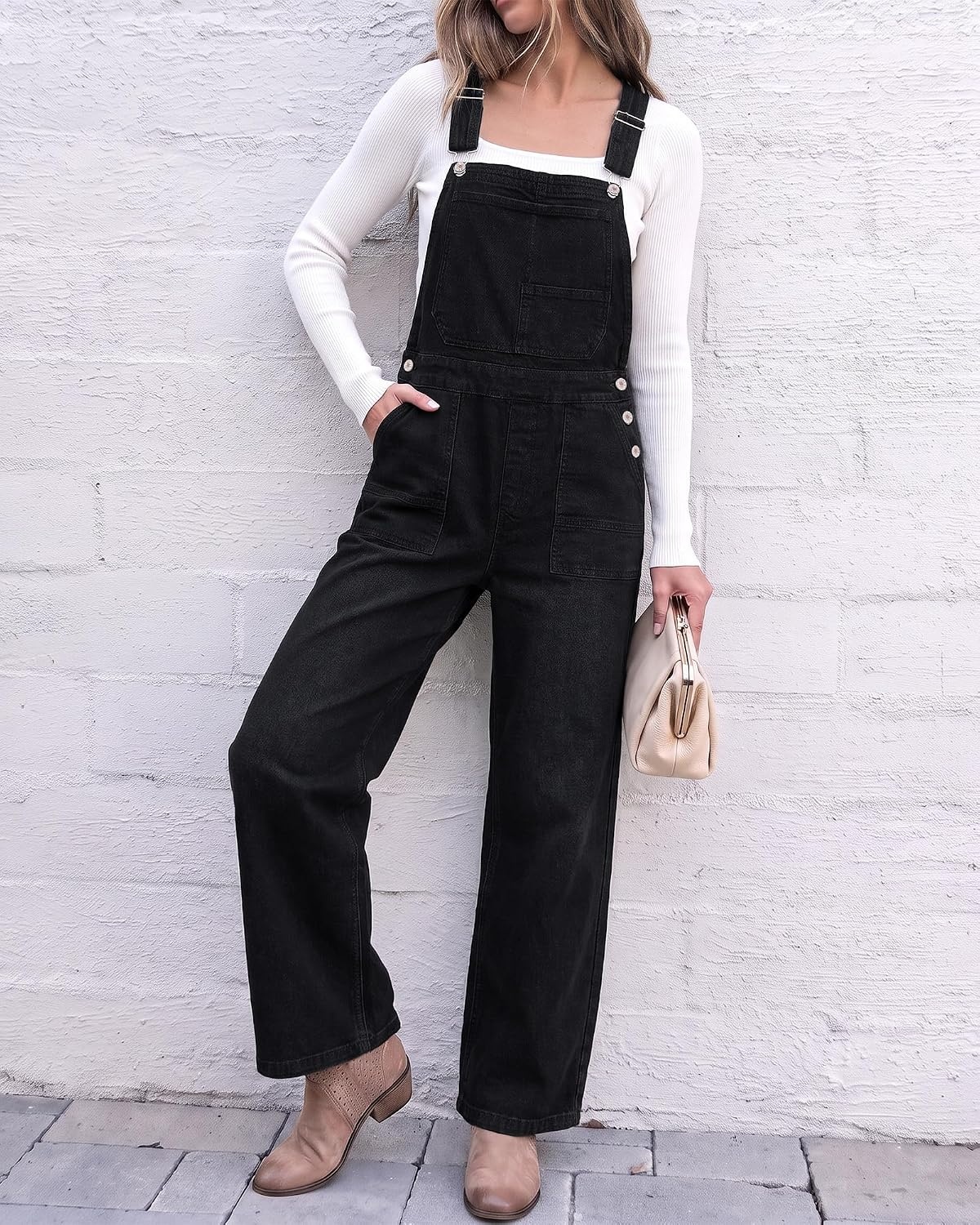 image:imageLookbookStore Denim Overalls for Women Stretchy Straight Leg Bib Jumpsuits Adjustable Bib Straps 275 Inch Inseam Relaxed Baggy Loose Fit Jean Overalls Denim Jumpsuit for Women Daily Wear amp WorkWashed Black