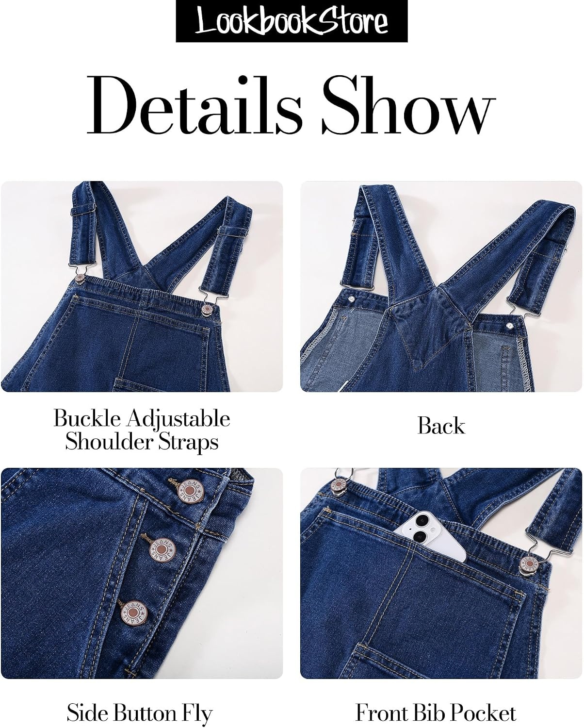 image:imageLookbookStore Denim Overalls for Women Stretchy Straight Leg Bib Jumpsuits Adjustable Bib Straps 275 Inch Inseam Relaxed Baggy Loose Fit Jean Overalls Denim Jumpsuit for Women Daily Wear amp WorkClassic Blue