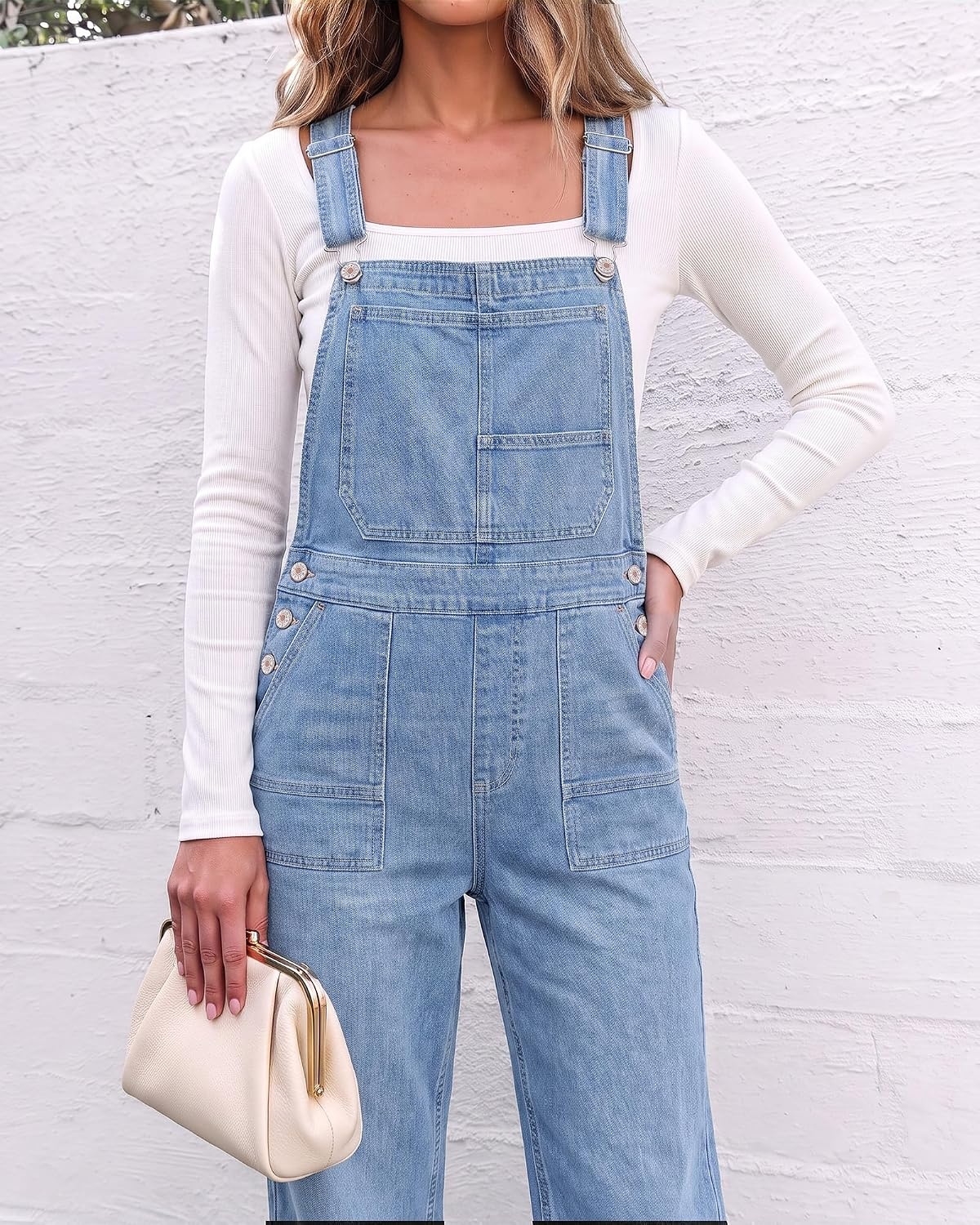 image:imageLookbookStore Denim Overalls for Women Stretchy Straight Leg Bib Jumpsuits Adjustable Bib Straps 275 Inch Inseam Relaxed Baggy Loose Fit Jean Overalls Denim Jumpsuit for Women Daily Wear amp WorkCool Blue