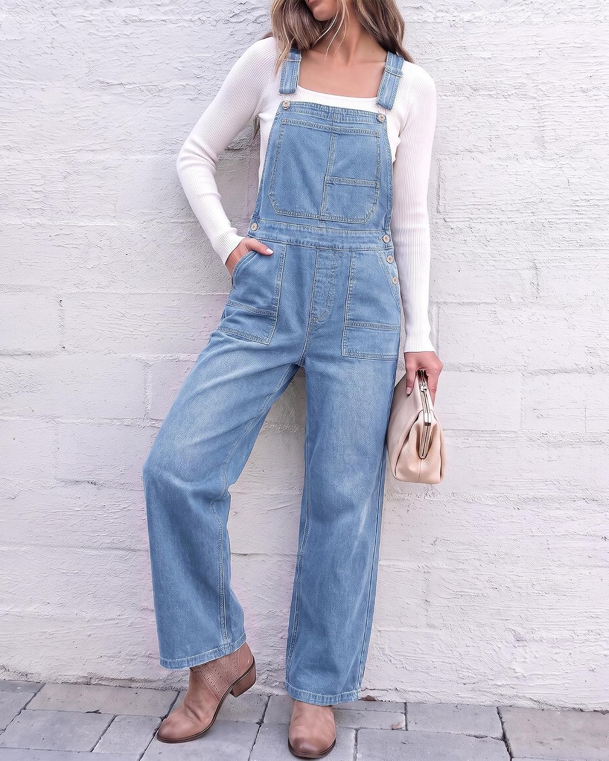 image:imageLookbookStore Denim Overalls for Women Stretchy Straight Leg Bib Jumpsuits Adjustable Bib Straps 275 Inch Inseam Relaxed Baggy Loose Fit Jean Overalls Denim Jumpsuit for Women Daily Wear amp WorkCool Blue