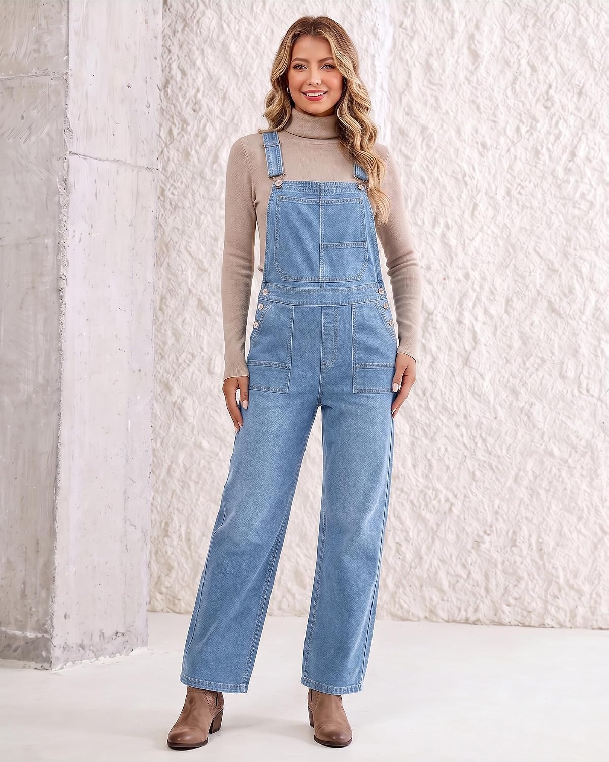 image:imageLookbookStore Denim Overalls for Women Stretchy Straight Leg Bib Jumpsuits Adjustable Bib Straps 275 Inch Inseam Relaxed Baggy Loose Fit Jean Overalls Denim Jumpsuit for Women Daily Wear amp WorkCool Blue