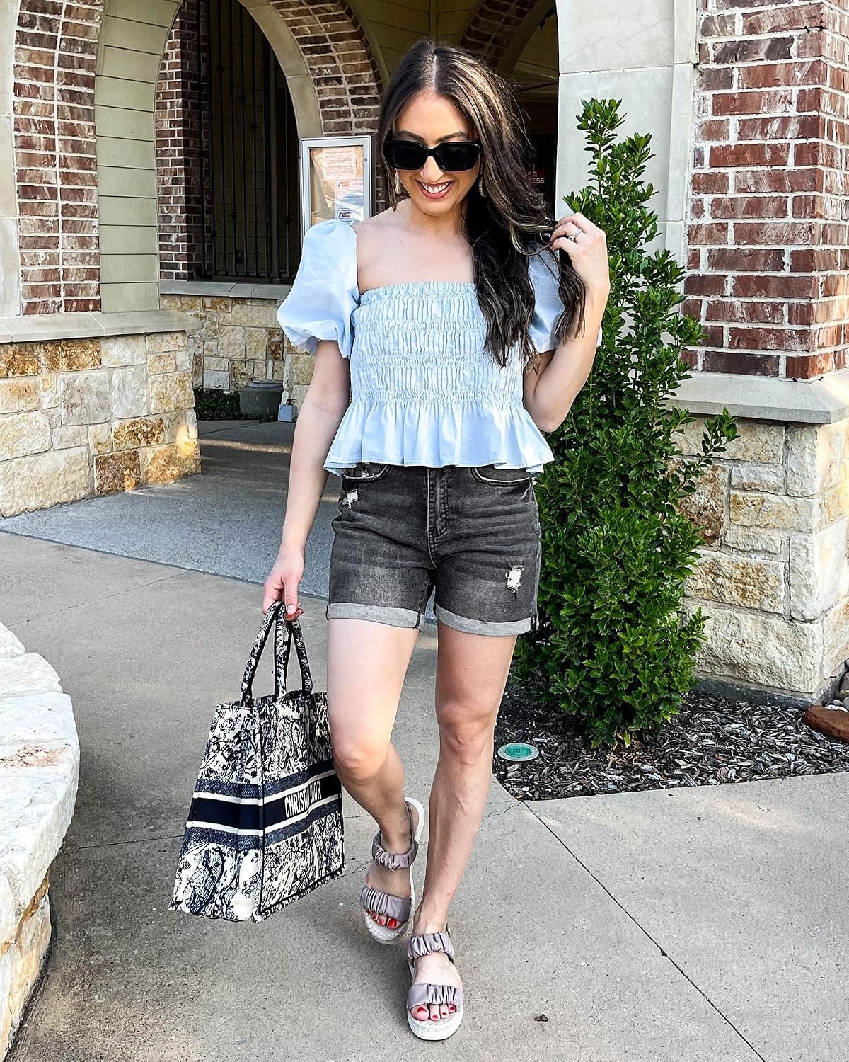 image:imageLookbookStore Jean Shorts Womens High Waisted Rolled Hem Ripped Denim Jorts Womens Denim Shorts High Rise Fit Stretchy Denim Distressed Ripped Folded Hem Mid Thigh Shorts Summer Vacation OutfitsFaded Black